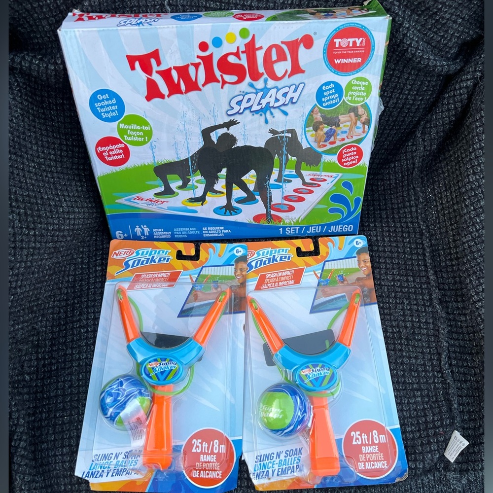Twister Splash Game and Nerf Sling N' Soak Launchers